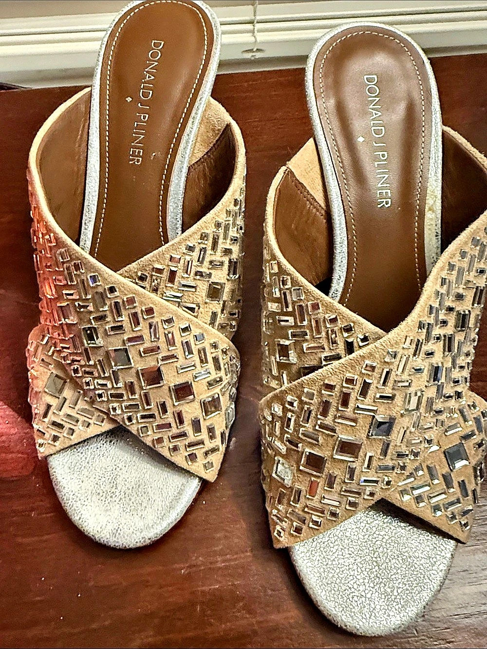 Donald J Pliner Embellished Mule Heels Gold & Silver US 6.5 New without Tag or b